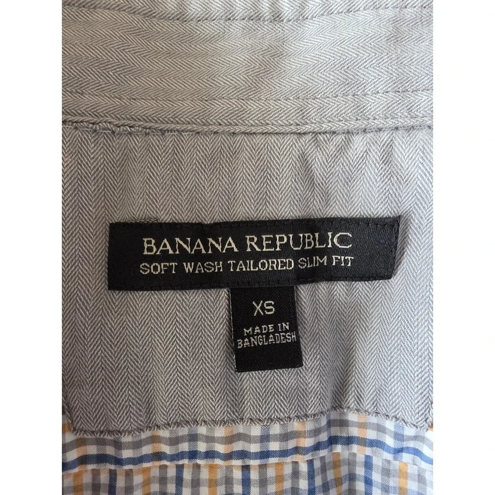 Banana Republic Men's XS Long Sleeve Button-Down Shirt Blue Orange Plaid‎ Cotton